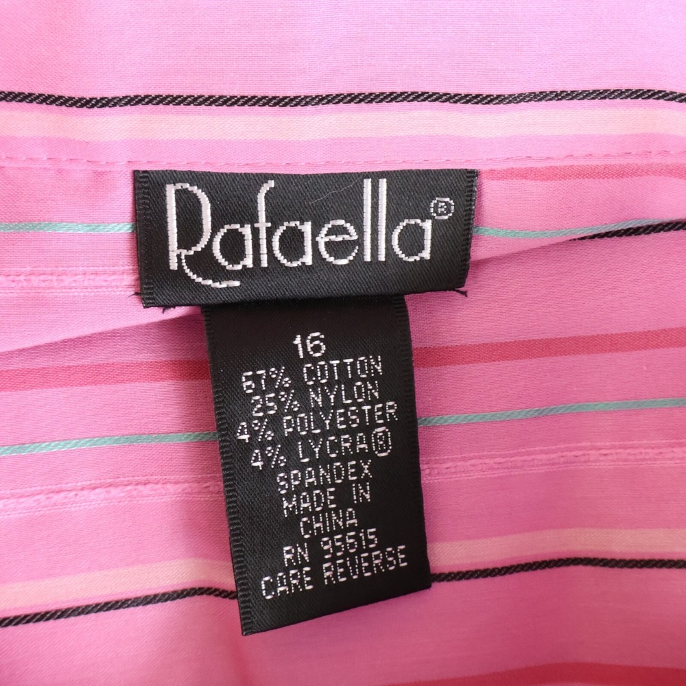 Rafaella Button Up Shirt Womens Sz‎ 16 Pink Striped Cotton Long Sleeves Collared - Picture 7 of 7